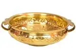 K T Handicrafts Gold Brass Urli Bowl Hammered Urli For Floating Flowers, 10 X 4 Inch