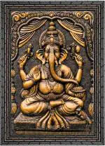 Indianara Lord Ganesha Without Glass Framed Art Print for Room Decor Digital Reprint 13 inch x 10 inch Painting (With Frame)