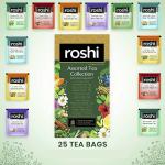 Roshi Assorted Green And Herbal Tea Collection -6 Exotic Flavors 25 Tea Bags