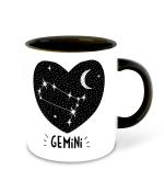 Whats Your Kick ZodiacTheme Gemini Moon Stars Design Printed Black Printed Ceramic Coffee and Tea Mug 325 ml