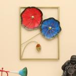vedas Multicolour Metal Rectangular Pori Flowers Wall Frame, Wall Art Sculpture for Living Room Bedroom, Hotel Office Home Decor (Size: 13 X 17.5 Inches)