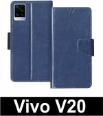 Sbms Vivo V20 Blue Artificial Leather Shock Proof Flip Cover