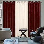 Grihshobha Maroon and Off White Solid and Floral Polyester Window Curtains (182.9 x 121.9 cm) (Pack of 3)