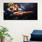 Chaque Decor Original Handmade Oil Paint On Canvas Of Couple Loving Each Other By Sitting Next To Each Other For Living Room, Bedroom, Hotels, Drawing Room - 24 inches