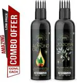 Desi Crew 100 Percent Pure Sweet Almond and Jojoba Oil with Comb Applicator Cold Pressed for Skin, Body and Hair Care 100 ml Each