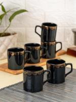 Clay Craft Fine Ceramic Director Gold Print Coffee/Tea Cup Set Of 6-200 Ml Each - For Office/Daily Use And For Gifting (Black Gold Design 1)