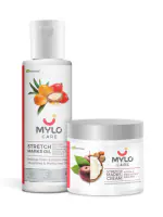 Mylo Care Stretch Marks Combo (Stretch Mark Oil - 100 ml, Stretch Marks Cream - 100 ml) - Scar Removal & Skin Brightening Day & Night Kit - Natural Skin Care Solution with Argan Oil & Shea butter.