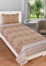 Badoti Beige Cotton Floral Combo Pack Of Single Bed Sheet and Pillow Cover, Size Single (Pack of 2)