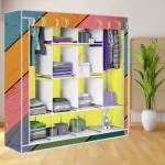 BE MODERN 12 Shelves Colorful Wood Print Carbon Steel Collapsible Wardrobe (Finish Color -16_BROWN, DIY(Do-It-Yourself))