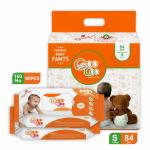 CooCoo Small Size Diaper Pants (84 Count) & Baby wipes (160 Count) combo pack