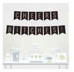 Festiko Cheers Bitches Black, Gold Party Banner Decorations, Approx 5, Feet, 1, Set, Wedding Shower Bachelorette Birthday Hanging Pennant Decor, Not Real Glitter
