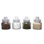 Cutting EDGE Glass Mimosa Jar 650ml Transparent Container for Dining Table, Kitchen, Aachar Pickle, Sweets, Chutney, Dry Fruits, Grocery with Airtight Curved Lid (Set of 4)