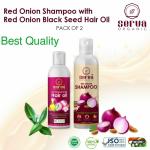 SERVA ORGANIC RED SHAMPOO FOR HARI FALL CONTROL AND RED ONION BLACK SEED HAIR OIL FOR REDUCE DANDRUFF | STRENGTHENS ROOTS | NET -200 ML + 200 ML | PACK OF 2