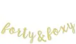 Festiko Forty, Foxy Gold Glitter Cursive Script Bunting Banner Cheers To 40th Happy Birthday Forty Years Old Funny Bday Party Decoration Fireplace Table Wall Sign