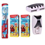 Colgate 360 Floss-tip Medium Bristle Toothbrush - 1 Pc with Extra Soft Bristles + Kid's Motu Patlu Anticavity Bubble Fruit Flavour Toothpaste, Cavity Protection, Enamel Protection - 80g + Free wall mount automatic toothpaste dispenser