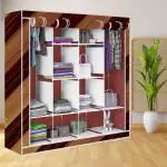 BE MODERN 12 Shelves Wall Panel Print Carbon Steel Collapsible Wardrobe (Finish Color -14_BROWN, DIY(Do-It-Yourself))