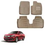 Oshotto 4D Artificial Leather Car Floor Mats For Honda Amaze - Set of 3 (2 pcs Front & one Long Single Rear pc) - Beige