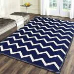 Sparrow World Premium Chenille Living Room Carpet, Area Rug, Durries In Zigzag Style (5X7 Ft, Navy Blue)