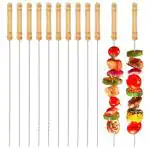 BREAZBELL BBQ Skewers Tandoor for Barbecue,Grill-Stainless Steel Stick with Wooden Handle-Reusable BBQ Grilling Sticks for Outdoor Camping Cooking Tools for All Types Oven- (Set of 1) (12 PCS)