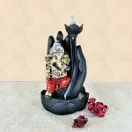 Craftam Black Red Resin Ganesha Sitting on Palm Smoke Backflow Fountain Incense Holder with 20 Free Backflow Cones