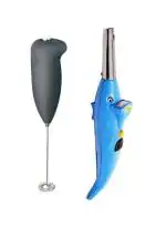 Blue Wonder Dolphine Shape Electric Gas Lighter With Stainless Steel Coffee Beater and Multicolour, Pack of 2