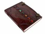 ALCRAFT Handmade Leather Diary Journal Seven Chakra Medieval Stone with C Lock Daily Planner Guest Book- 10 X 13 Inch, Brown