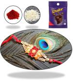 BHAKTI 2 SHAKTI MAKING WORSHIP SPECIAL Rakhi for brother | Bhaiya ki rakhi | Fancy rakhi for men with roli & akshat | Big Fancy rakhi with Golden Red Moti and silver diamonds | Pack of 1 | With Chocolate Shots