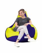 RnS Rest 'n' Sleep Teardrop Bean Bag Chair Filled with Beans, Faux Leather Bean Bag Chairs (Yellow/ Royal Blue, XXXL)