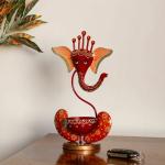 Kaptown Kreations Iron Metal Lord Ganesh Tealight Candle Holder Multicolour 12 Inch Pack Of 1 - Pooja Room Table Decor Home Decoration And Gift Item (6x4x12) Inch
