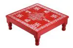 Ashar Devghr Classic Medium Size Red Colour Wooden Puja Chowki/Chaurang/Bajot (15X15)