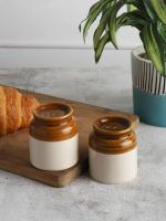 The Decor Lane Salt Pepper Set for Dining Table & Kitchen Ceramic Salt and Pepper Shakers Set Dispenser Set (60 ML) (Brown)
