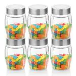 FeeloPie Hexagon Glass Jars For Storing Dry Beans, Pasta, Rice with Airtight Stainless Steel Window Lids (300ml, Set of 6)