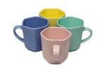 Swastik Housewares Ceramic Hexagon Shaped Large Coffee Mugs, Pink, Set of 4, 370 ml