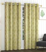 Yellow Weaves Green Polyester Jacquard Abstract Curtains For Door, 7 Ft (Pack Of 2)