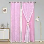 Jvin Fab White Pink Silk Burnout Grommet Eyelet Curtain, 9.5 Feet (Set Of 2)