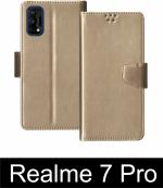Sbms Realme 7 Pro Gold Artificial Leather Shock Proof Flip Cover