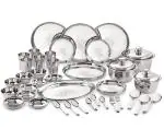 Neelam Stainless Steel 24 Gauge Leaser Etching Dinner Set, 61 pcs, Silver