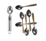 URBAN BUY Stainless Steel Black Line Ice Cream and Golden Spoon (Pack of 2)
