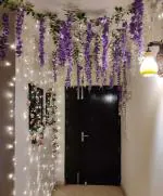 SPECIALYOU.IN Artificial Wisteria Flowers Decoration Items kit includes Purple & White Artificial Flower with Peach Rose Vines and Fairy LED Light for Home, Wall, Room Decor items- 15 pcs