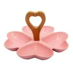 Ez Life Pink and Brown Wood and Ceramic Four Compartment Platter