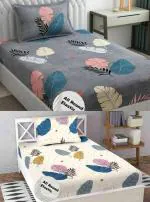 Ralish Combo Cotton Feel Elastic Fitted Single Bedsheets with 2 Pillow Cover All Around Elastic 200 TC