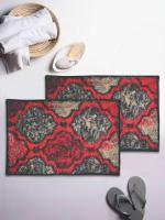 Bianca Red/Brown Abstract Digital-Print Bath Rug with Rubber Back (58x38 cm) 2 pcs (C_BM743_BM743)
