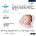 Dormyo Junior: Memory Foam Baby Head Shaper Pillow for New Born for Preventing Flat Head Syndrome Idle for 0-12 Months with Extra Soft Water Resistant Cover with Zipper; Perfect Baby Shower Gift