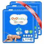 OYOBABY Fastest Absorbing & Long Lasting Dry Night & Comfortable Sleep Baby Diapers Pants 126pcs (Pack of 3 Large size)