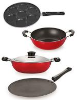Nirlon 4 pcs of Red, Black Non-stick Pot and Pans Cookware Set Standard
