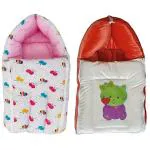 Little Monkeys Red Baby All Season Velvet And Cotton Sleeping Bag (0-7M)