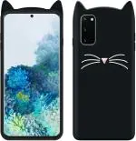 Xykos Black Rubber Silicon Cat Kitty Billi Cartoon Ear Design Back Case Cover for Samsung Galaxy S20 FE