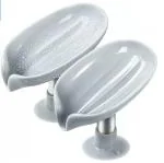 QINPIN (Pack of 2)Soap Holder with Self Draining Dish Bar Easy Clean Leaf Shaped and Suction Cup