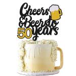 Festiko 50S Birthday Cake Topper Cheers To 50 Years Decor For Men Women Him Her Happy 50th Birthday Wedding Anniversary Party Supplies Black Glitter Decorations