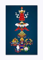 Tamatina Multicolor Thangka Eight Auspicious Symbols Buddhism Art Canvas Painting - 13X9 Inch